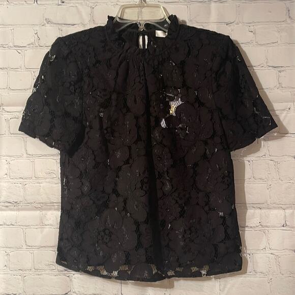 WAYF NWT lace sheer floral pattern black mock neck blouse in XS - Picture 1 of 5